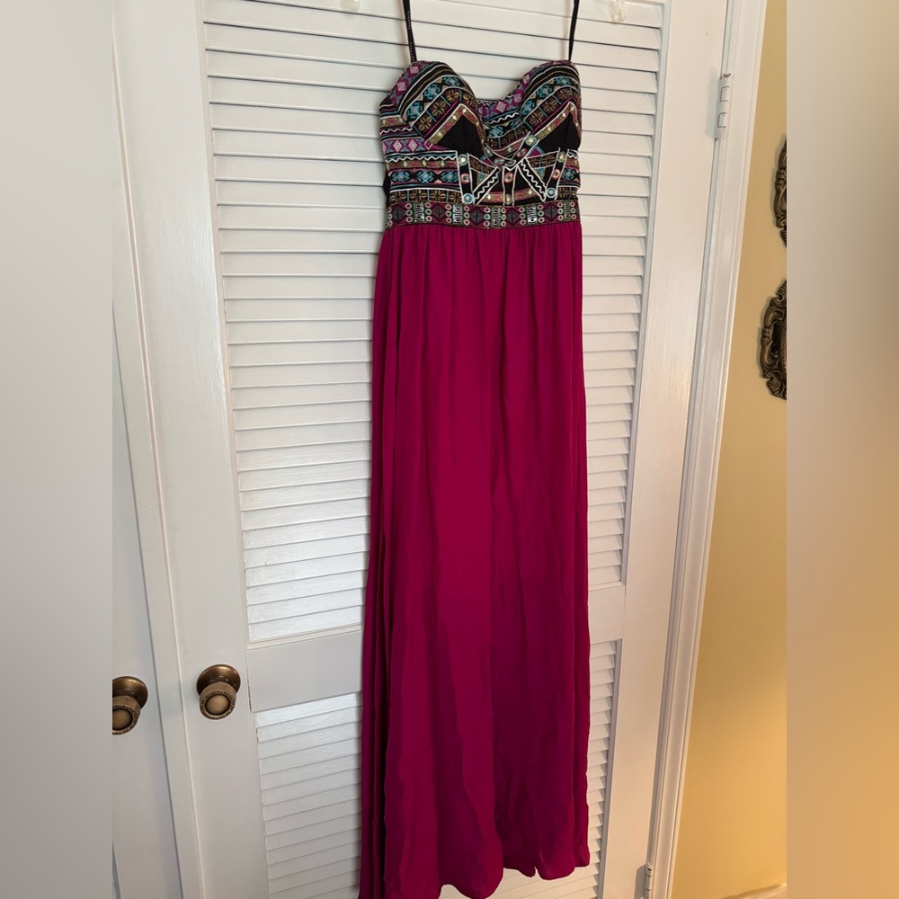 Soieblu Strapless Fuchsia Maxi Dress